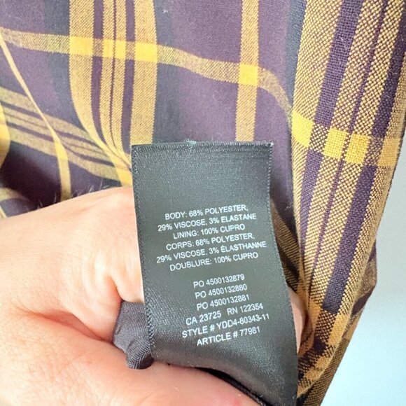 Aritzia Wilfred New Classic Isabelle Check Plaid Mini Dress Black Yellow Size 8 - Picture 6 of 7